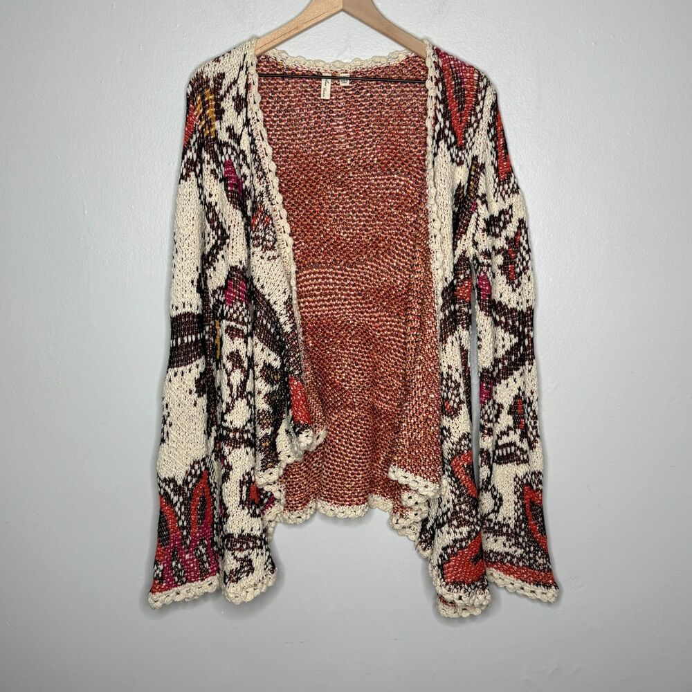 Ava Couture Womens Knit Cardigan Sweater Medium‎ Pink Cream Floral Art to Wear